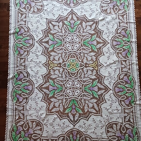 Table Cloth Lace White with Beige Green Purple Yellow - Picture 5 of 6